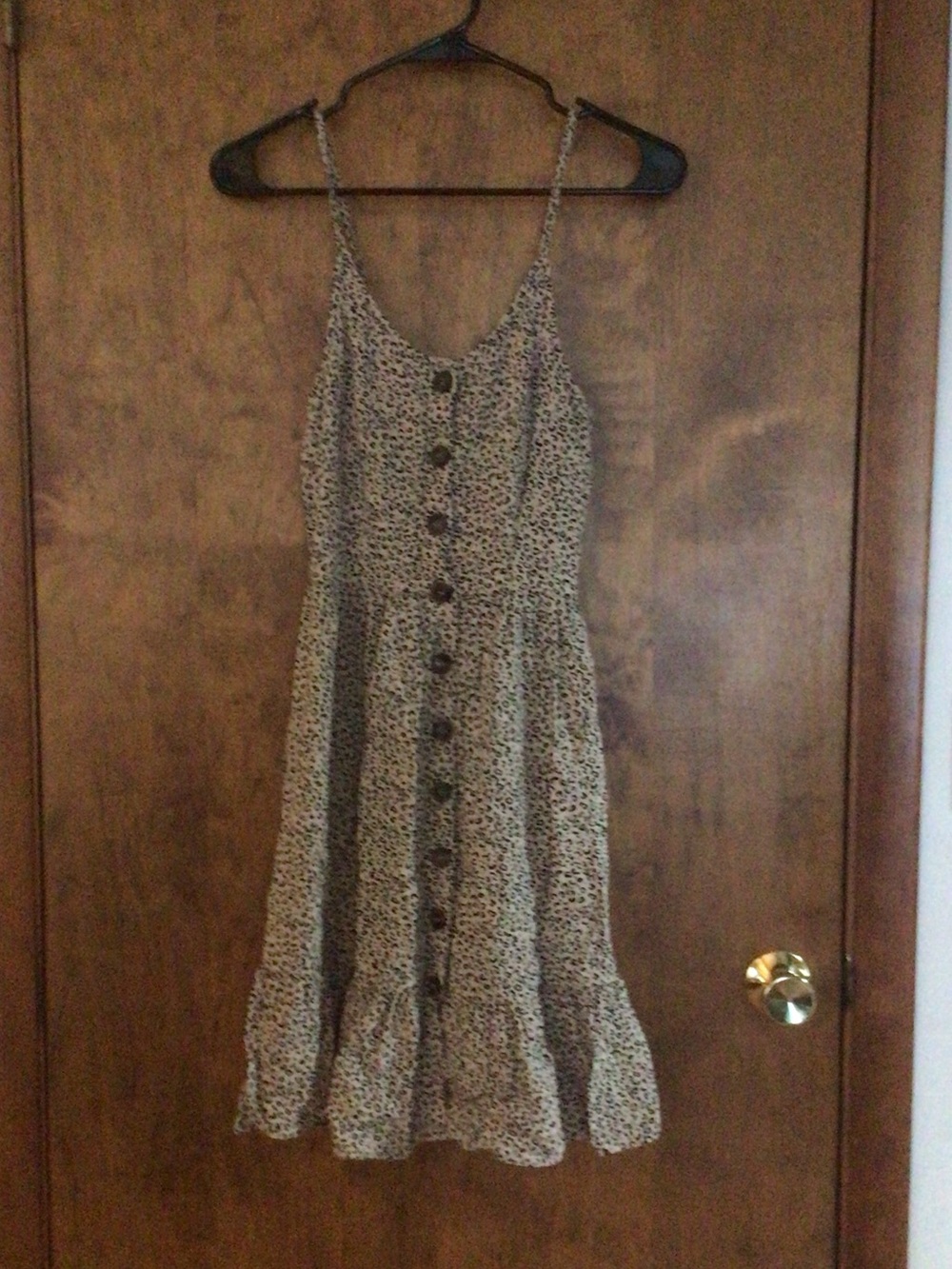 Girls Beige Floral Button-Front Sundress